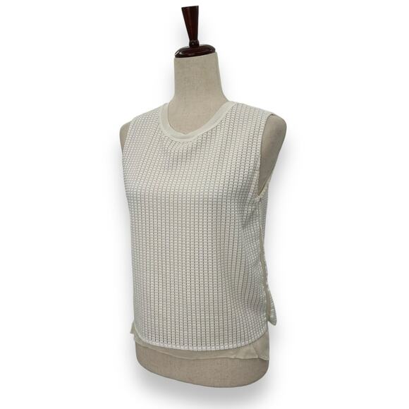 Vince White Textured Blouse Size Small Faux Layered Overlay Cream Ivory Top EUC - Picture 3 of 10